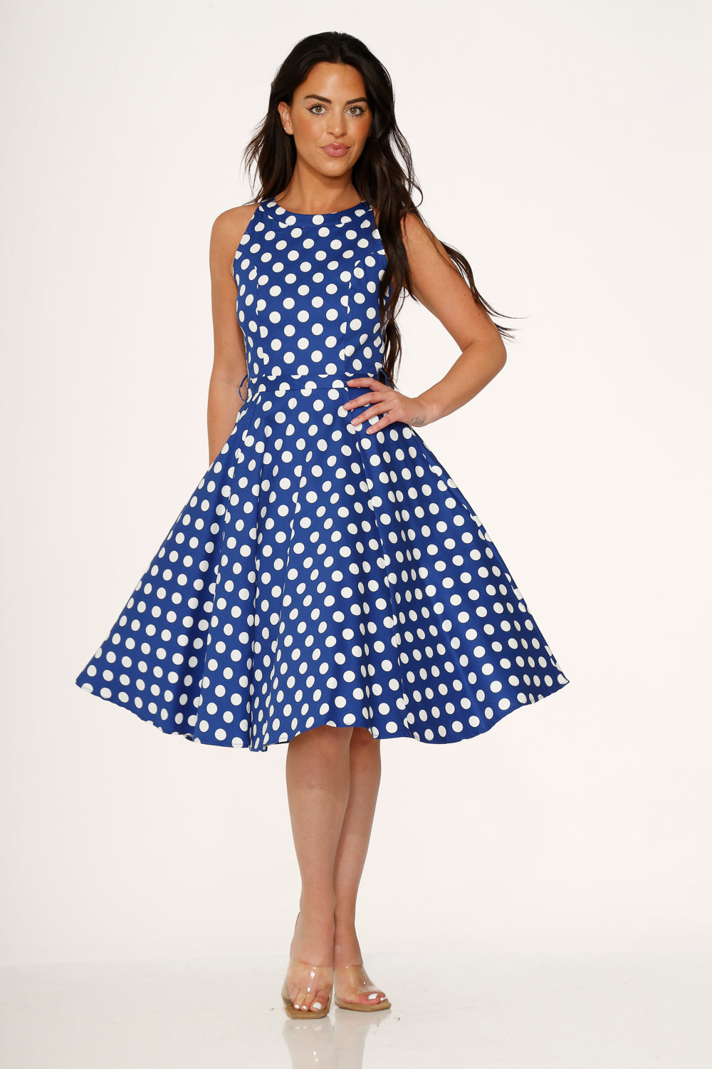 21921 Navy Blue White Polka Dot Swing Dress 14 21921 Navy Blue White Polka Dot Swing Dress 14