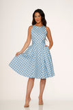 21922 Light Blue White Polka Dot Swing Dress