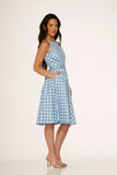 21922 Light Blue White Polka Dot Swing Dress