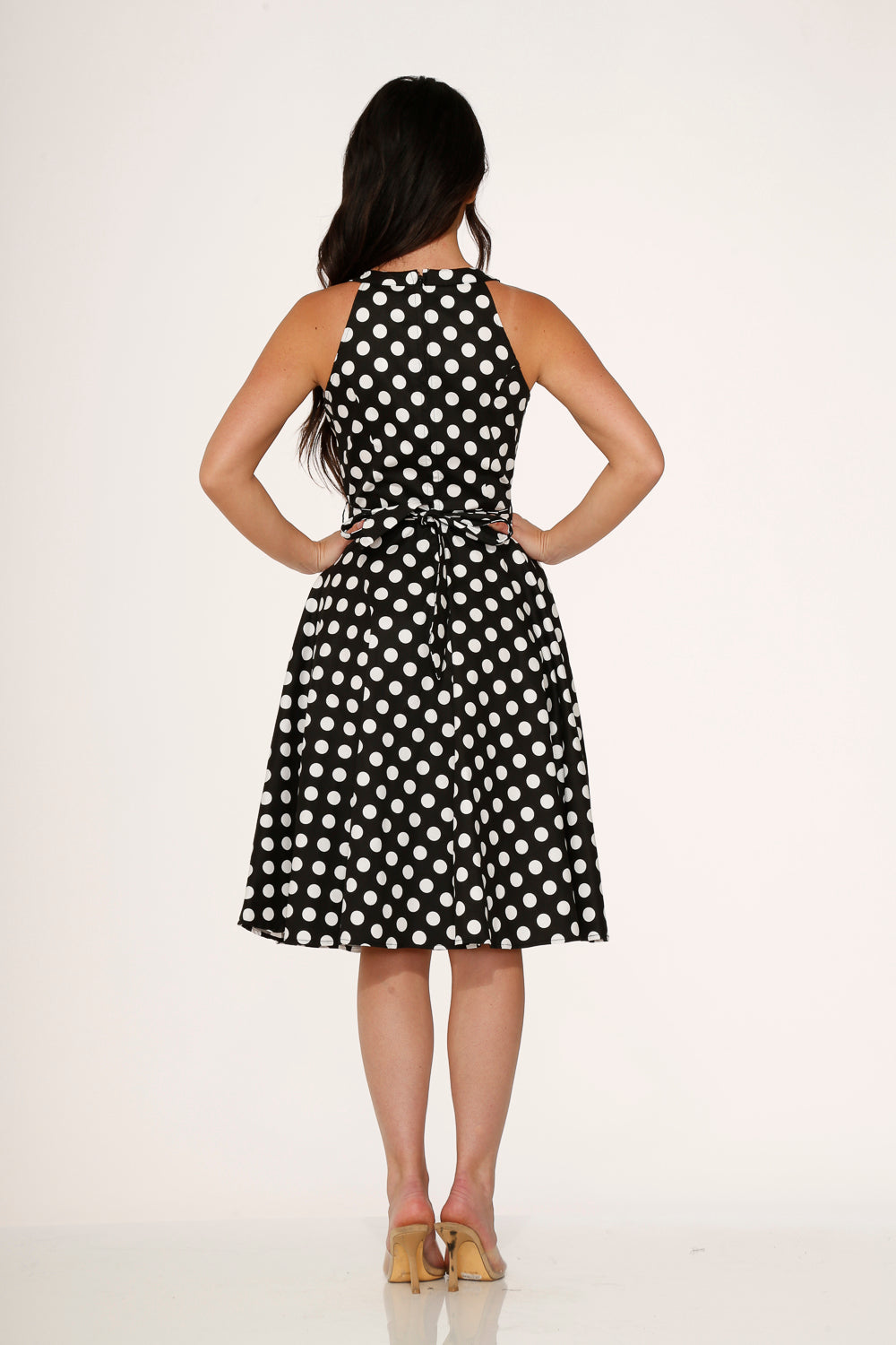 21923 Black White Polka Dot Swing Dress