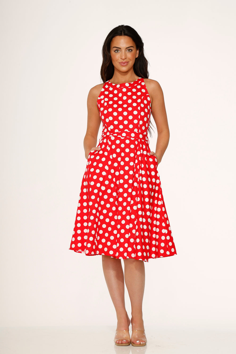 21924 Red White Polka Dot Swing Dress