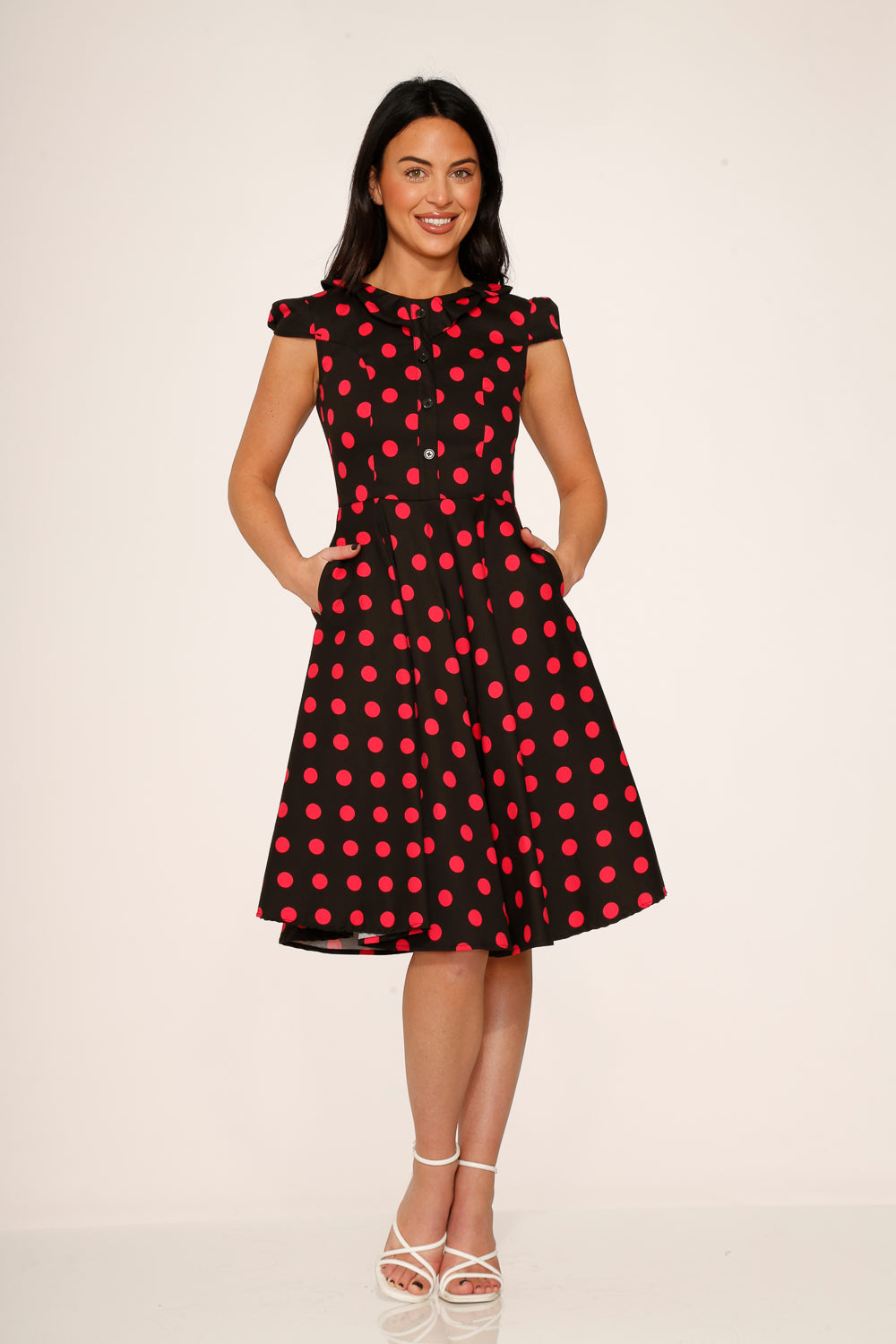 21971 Black Pink Polka Dot Swing Dress