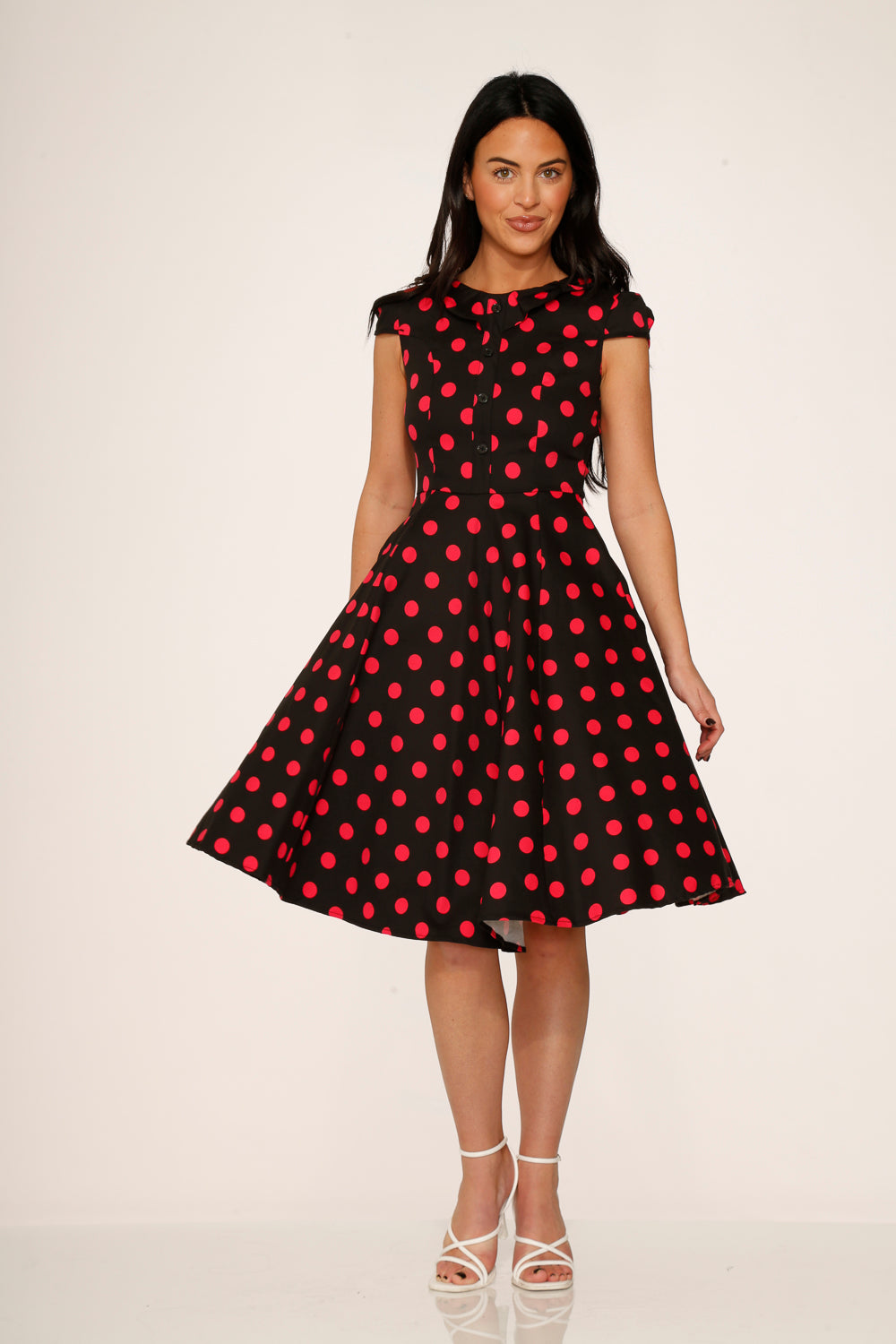 21971 Black Pink Polka Dot Swing Dress