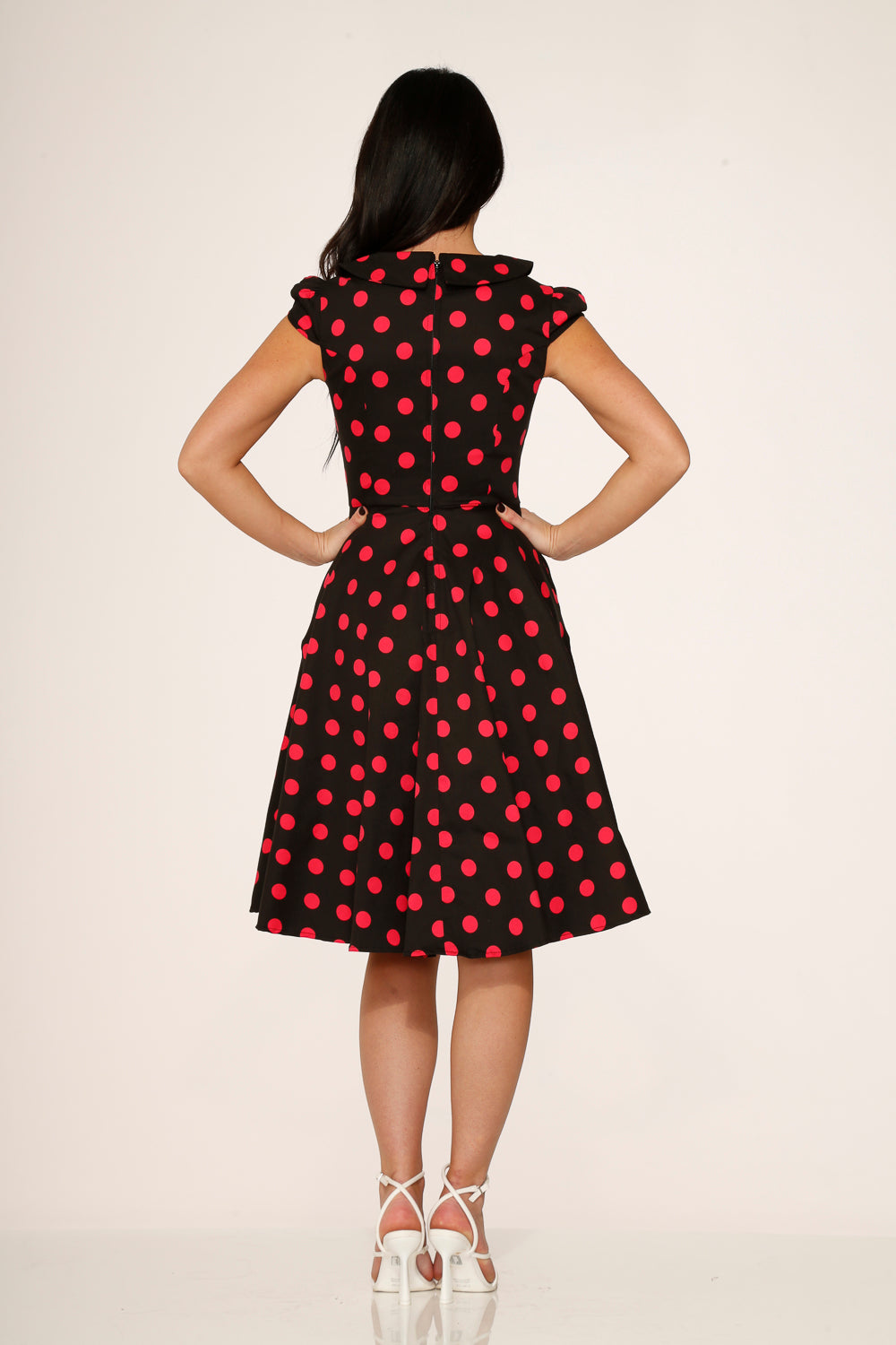 21971 Black Pink Polka Dot Swing Dress