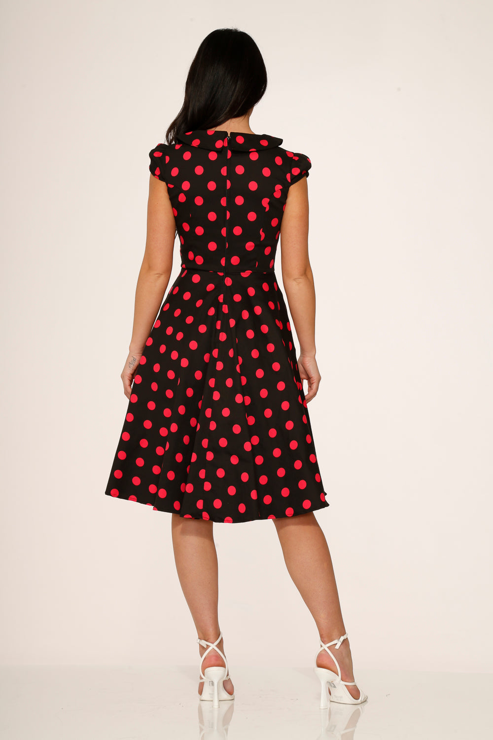 21971 Black Pink Polka Dot Swing Dress