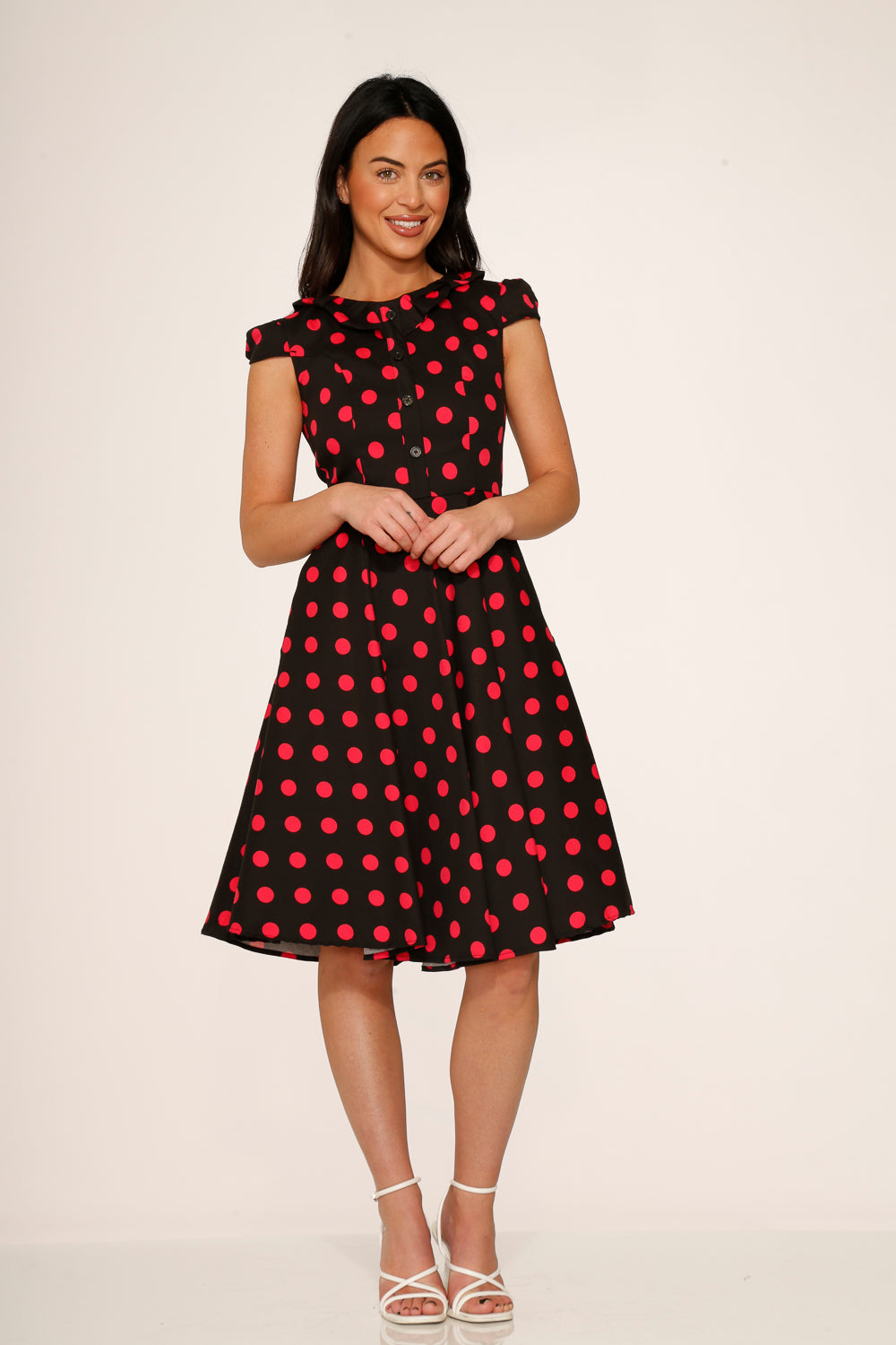 21971 Black Pink Polka Dot Swing Dress
