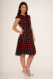 21971 Black Pink Polka Dot Swing Dress