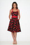 22110 Black Red Cherry Halter Dress