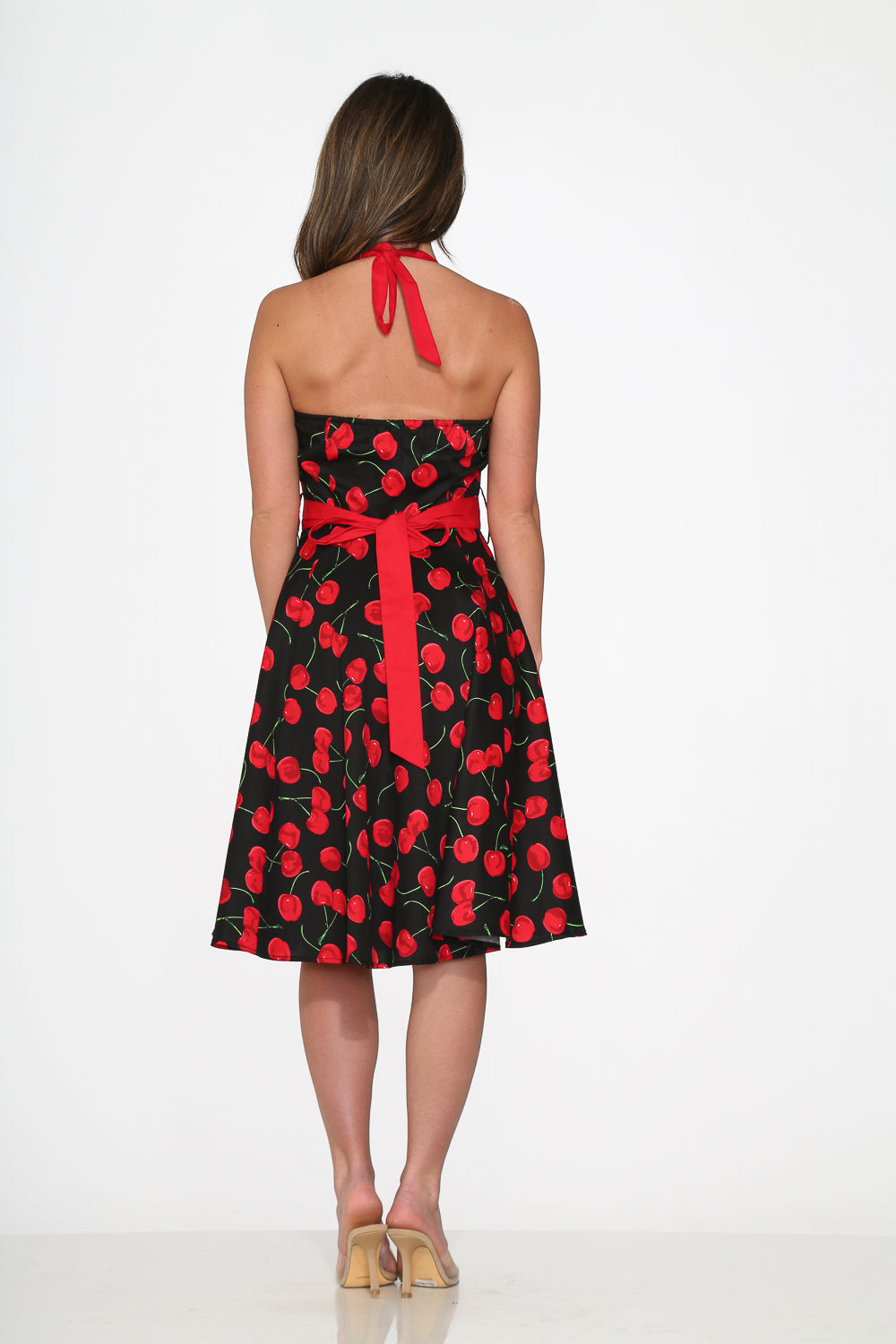 22110 Black Red Cherry Halter Dress