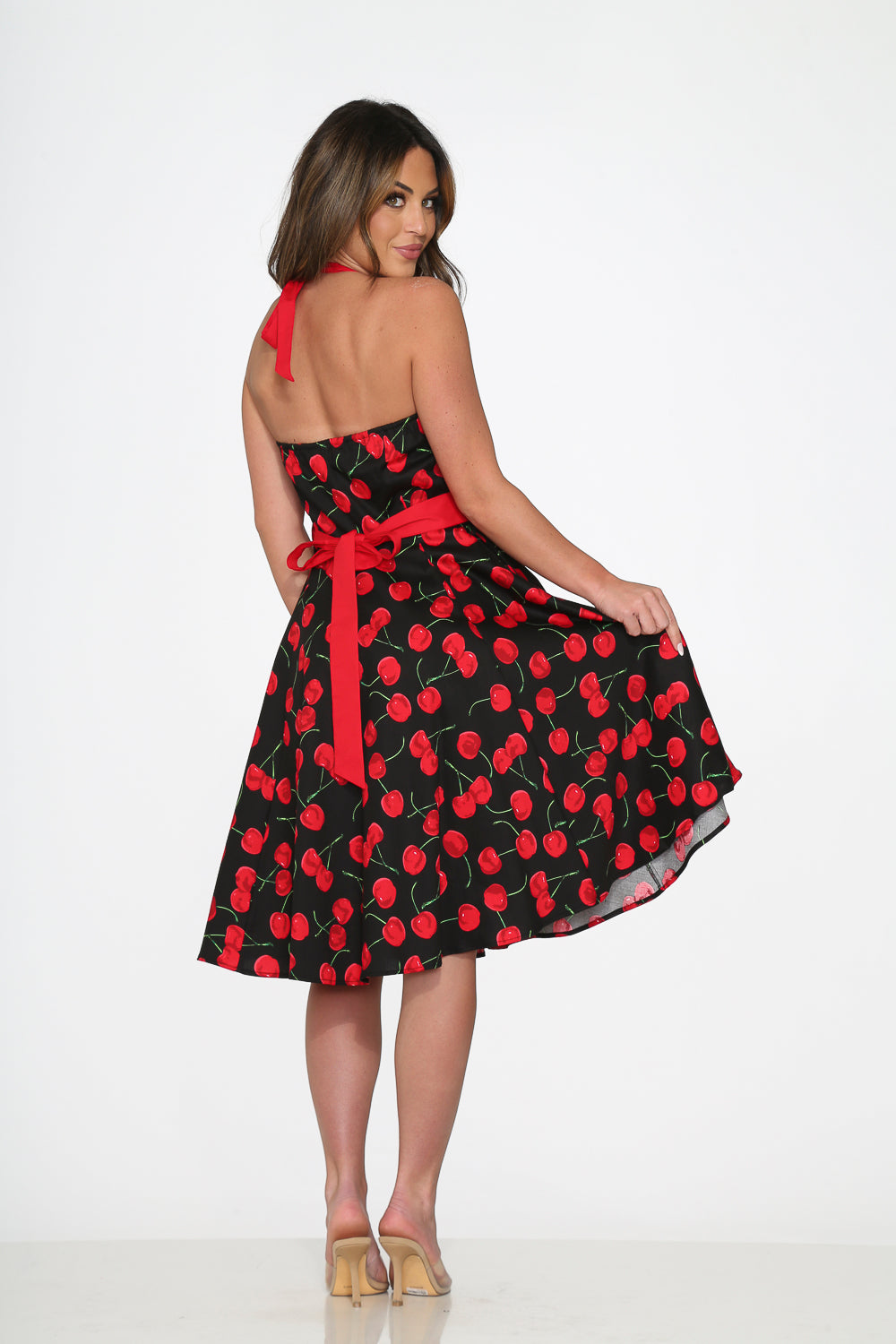 22110 Black Red Cherry Halter Dress