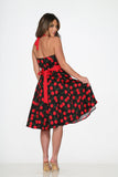 22110 Black Red Cherry Halter Dress