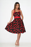 22110 Black Red Cherry Halter Dress