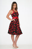 22110 Black Red Cherry Halter Dress