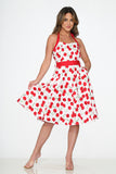 22111 White Red Cherry Halter Dress