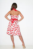 22111 White Red Cherry Halter Swing Dress