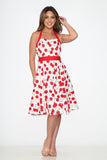 22111 White Red Cherry Halter Swing Dress