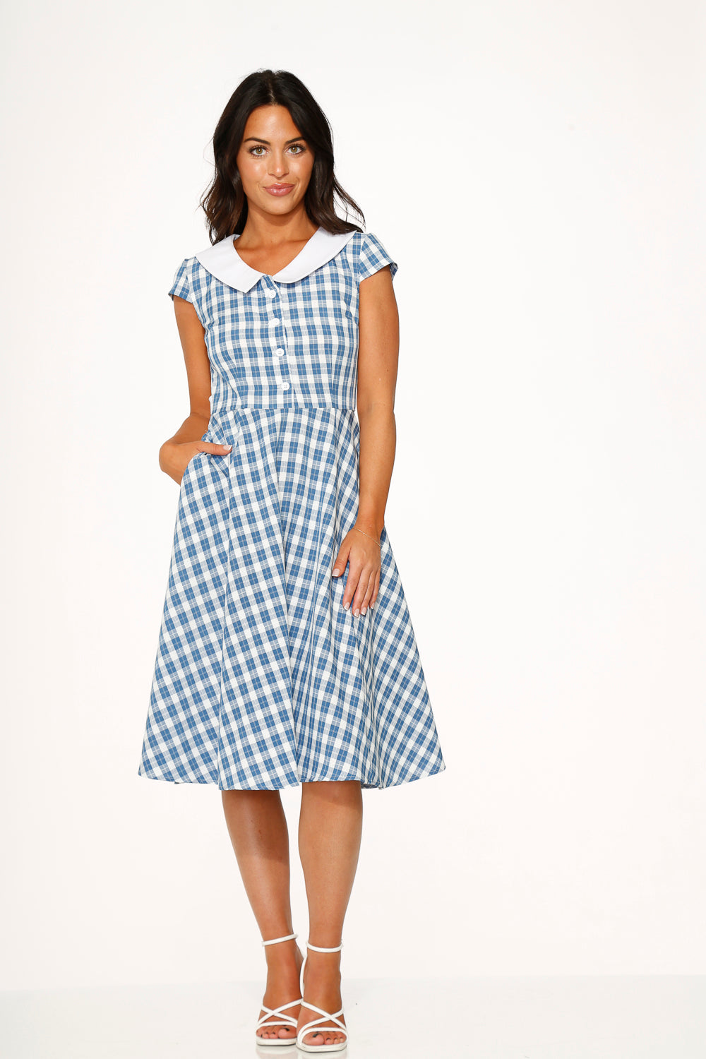 22530 Blue Checker Swing Dress