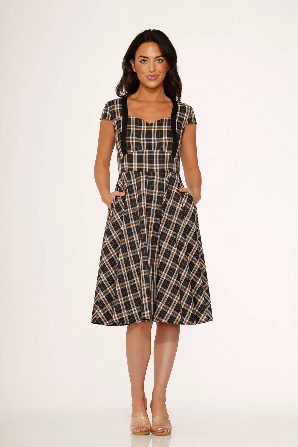 22580 Black Plaid Swing Dress
