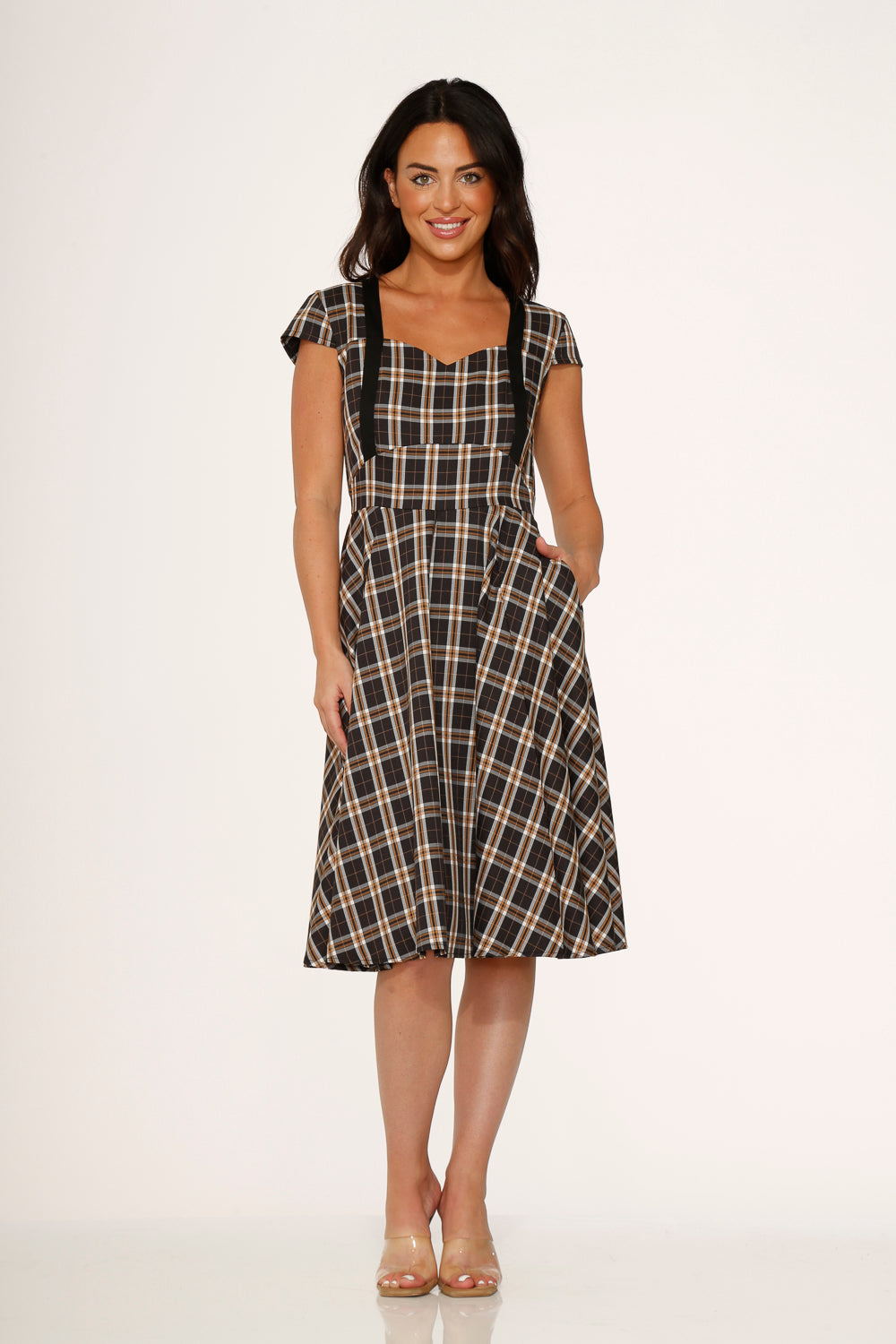 22580 Black Plaid Swing Dress