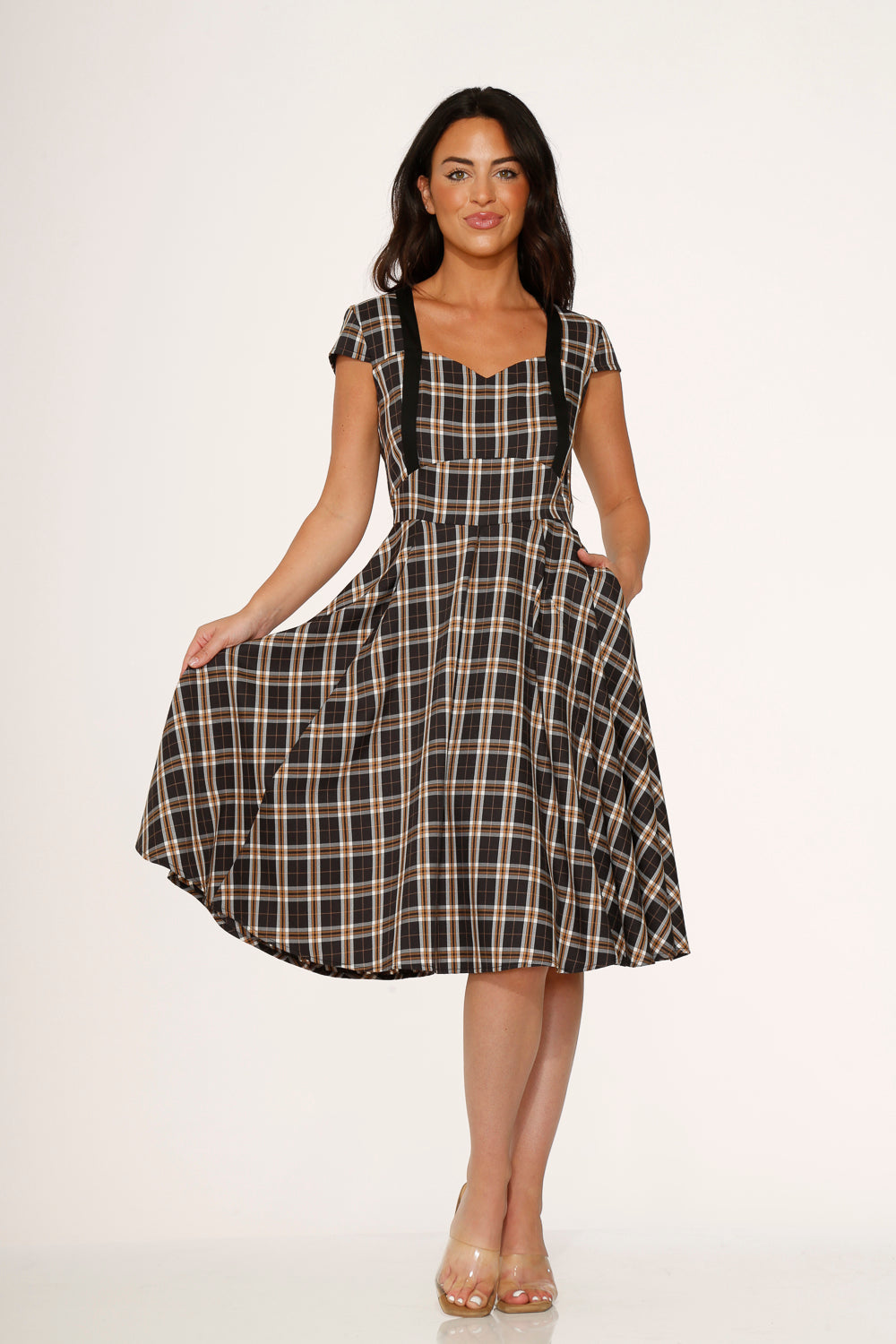 22580 Black Plaid Swing Dress