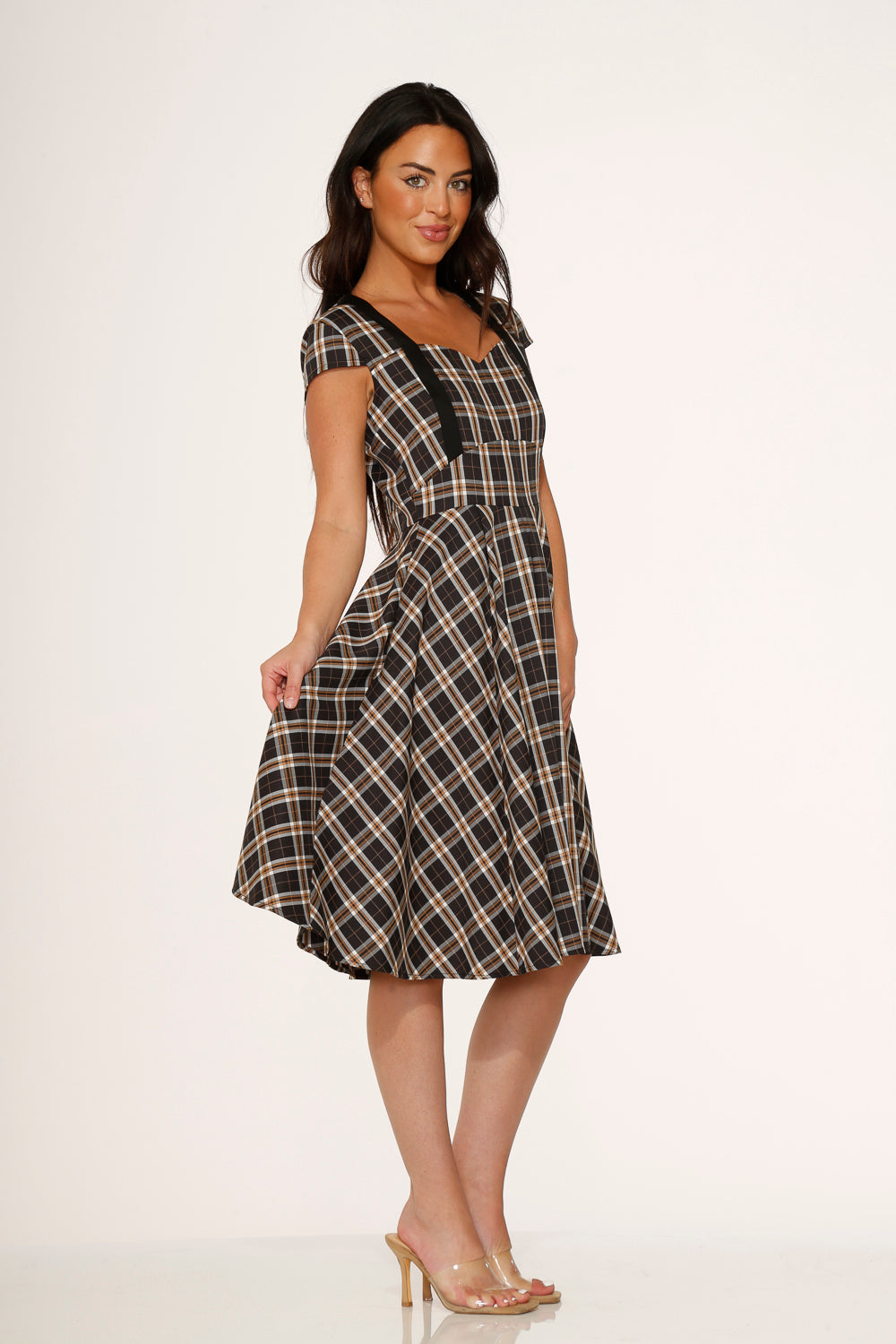 22580 Black Plaid Swing Dress