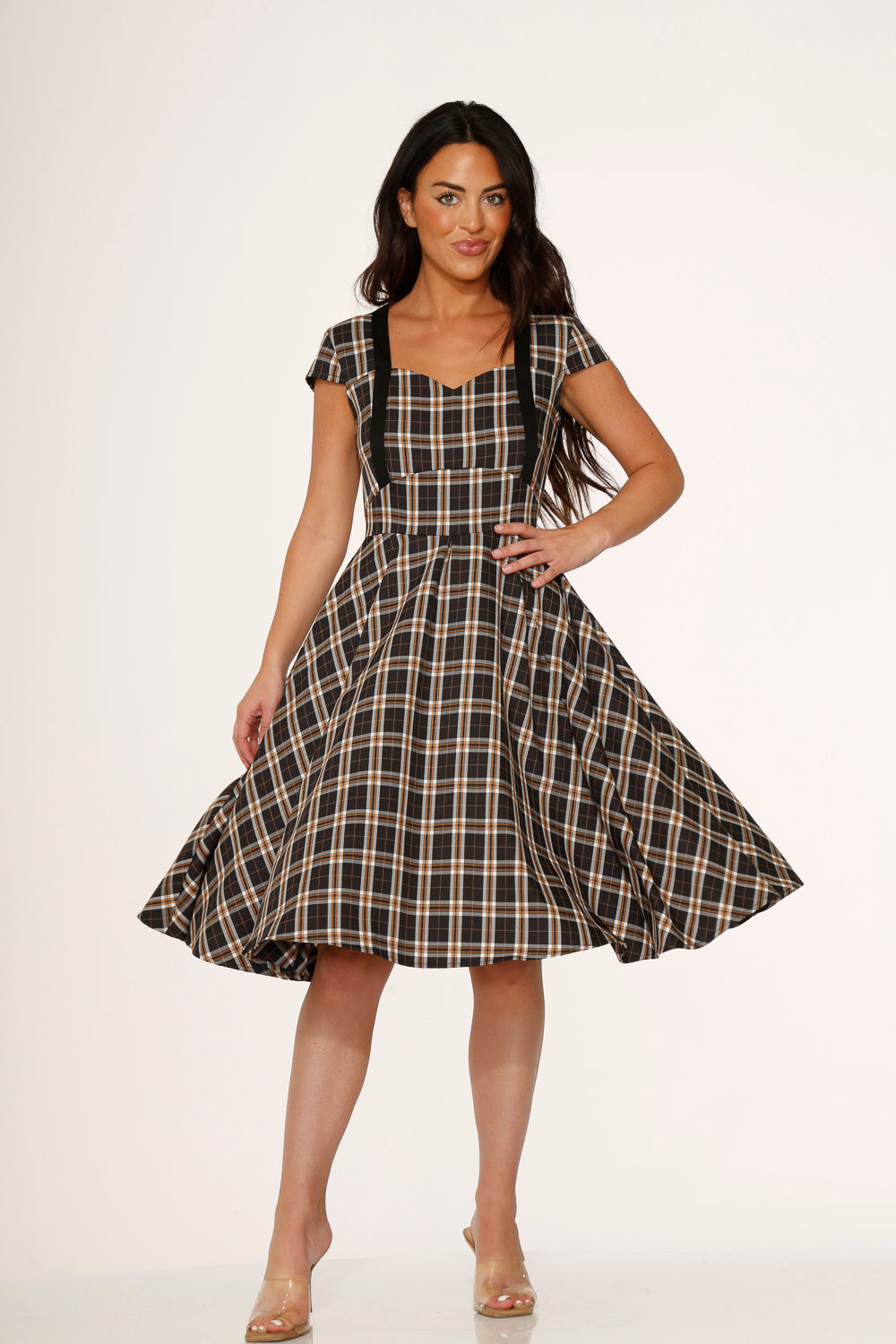 22580 Black Plaid Swing Dress