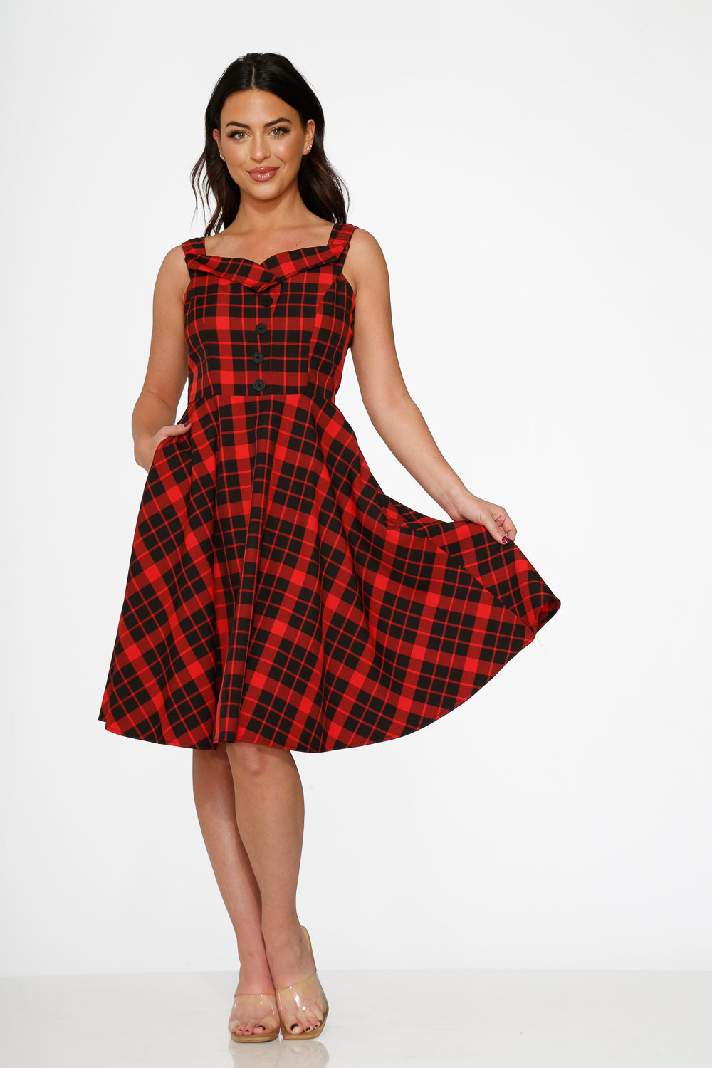 22730 Red Plaid Swing Dress