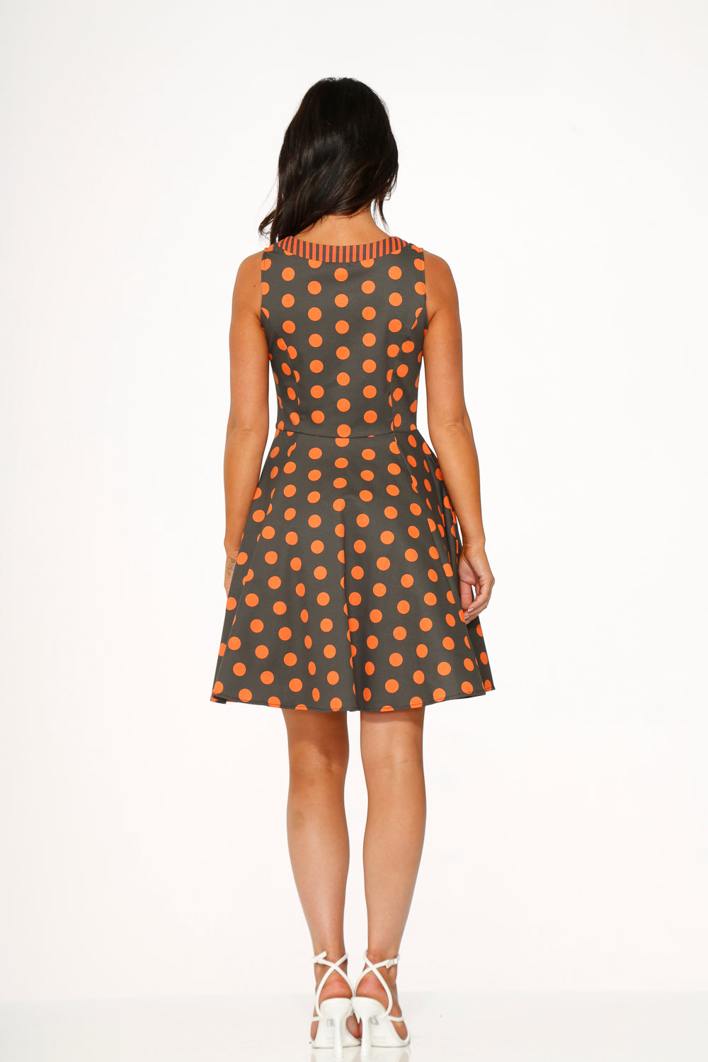 22960 Orange Polka Dot Swing MIni Dress
