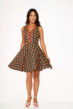 22960 Orange Polka Dot Swing MIni Dress