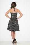 23230 Black White Polka Dot Halter Swing Dress