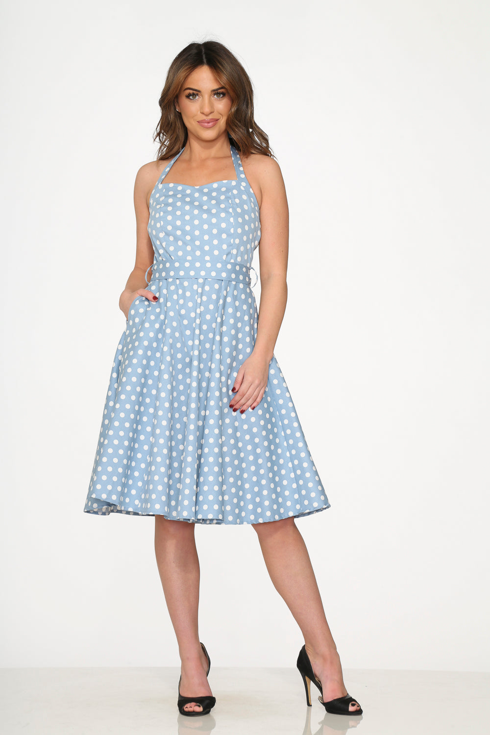 23235 Light Blue White Polka Dot Swing Dress 8 23235 Light Blue White Polka Dot Swing Dress 8