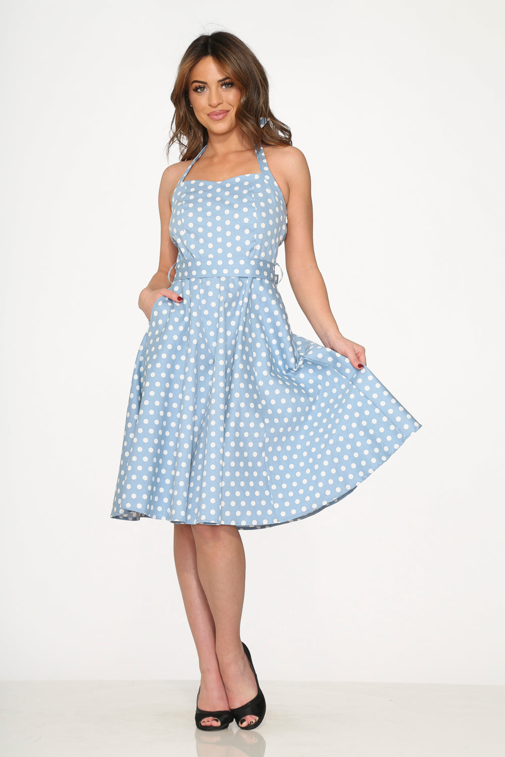 23235 Light Blue White Polka Dot Swing Dress 8 23235 Light Blue White Polka Dot Swing Dress 8