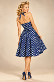 23236 Navy White Dot Halter Dress