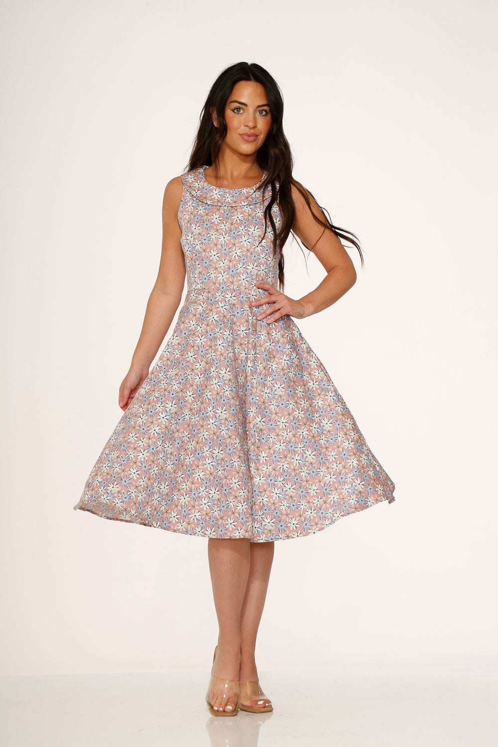 23241 Pink Daisy Floral Swing Dress