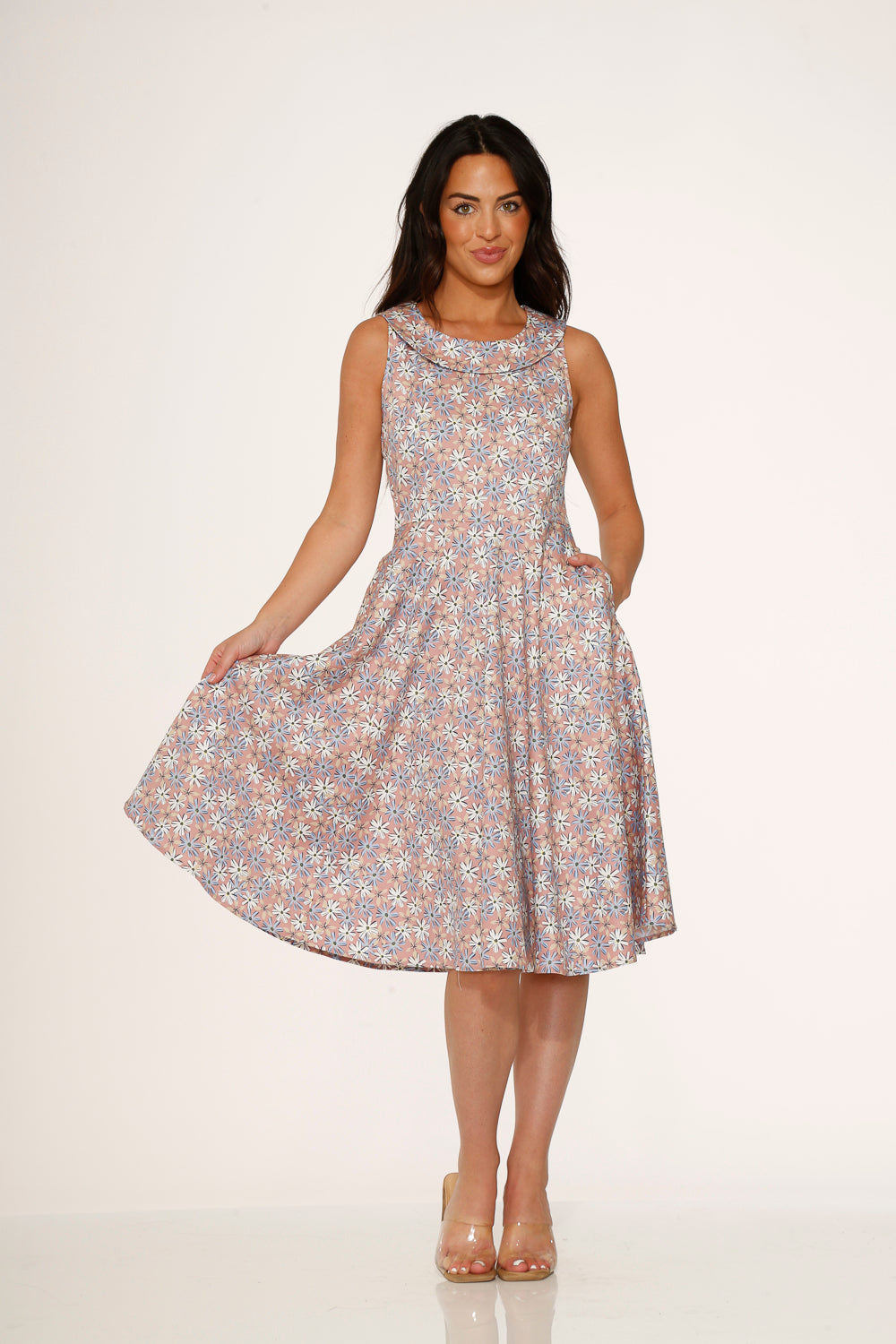 23241 Pink Daisy Floral Swing Dress