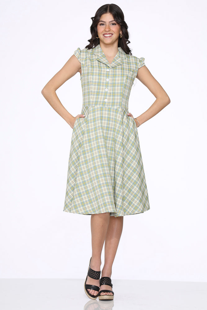 23262 Green Plaid Swing Dress