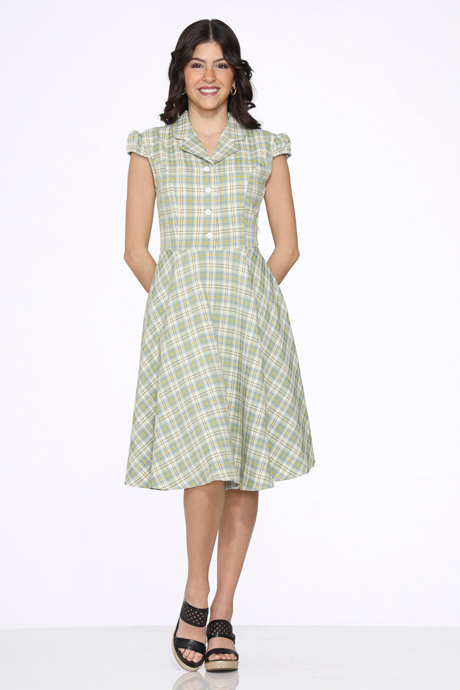 23262 Green Plaid Swing Dress