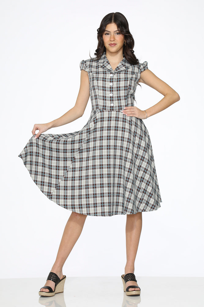23265 Brown Plaid Swing Dress