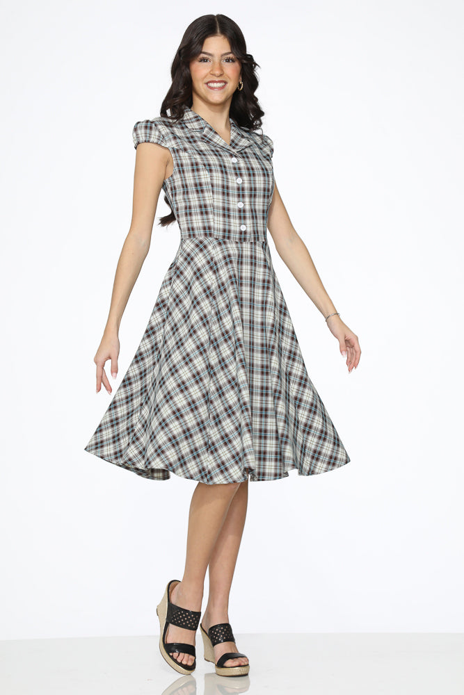 23265 Brown Plaid Swing Dress