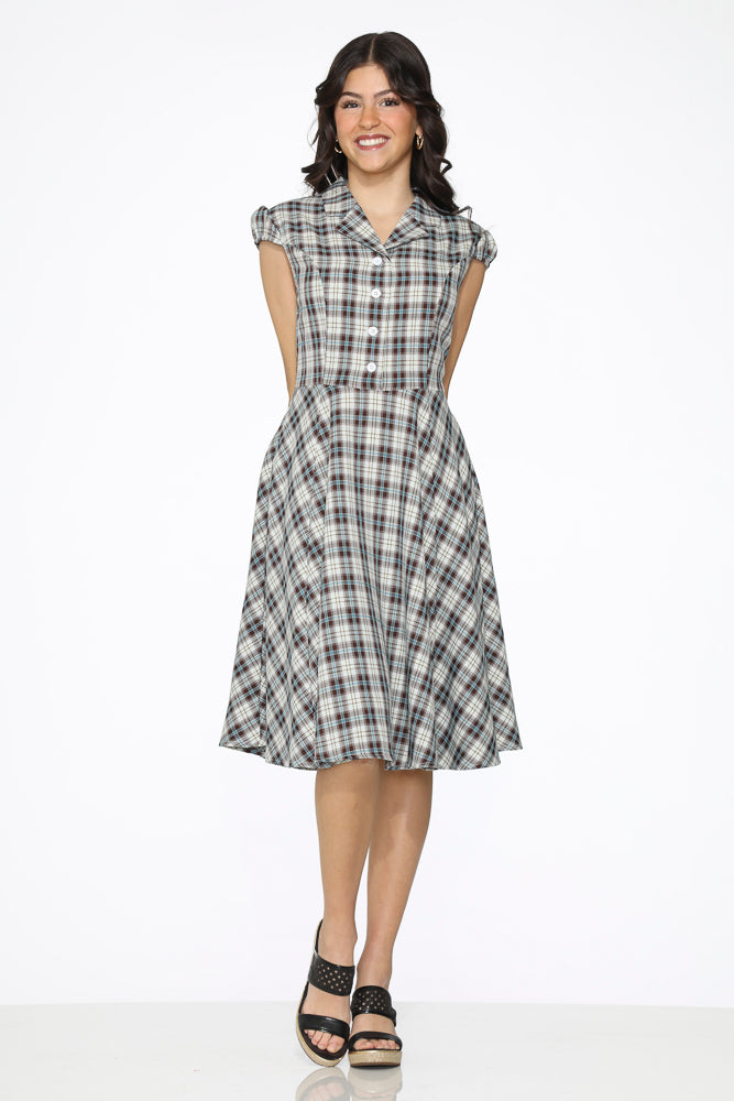 23265 Brown Plaid Swing Dress