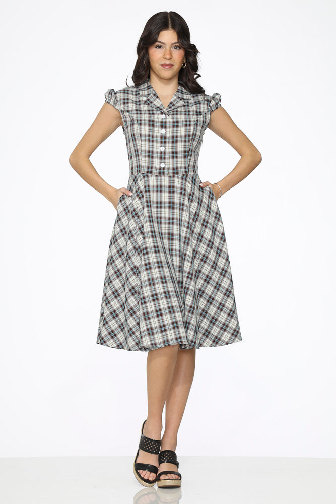 23265 Brown Plaid Swing Dress