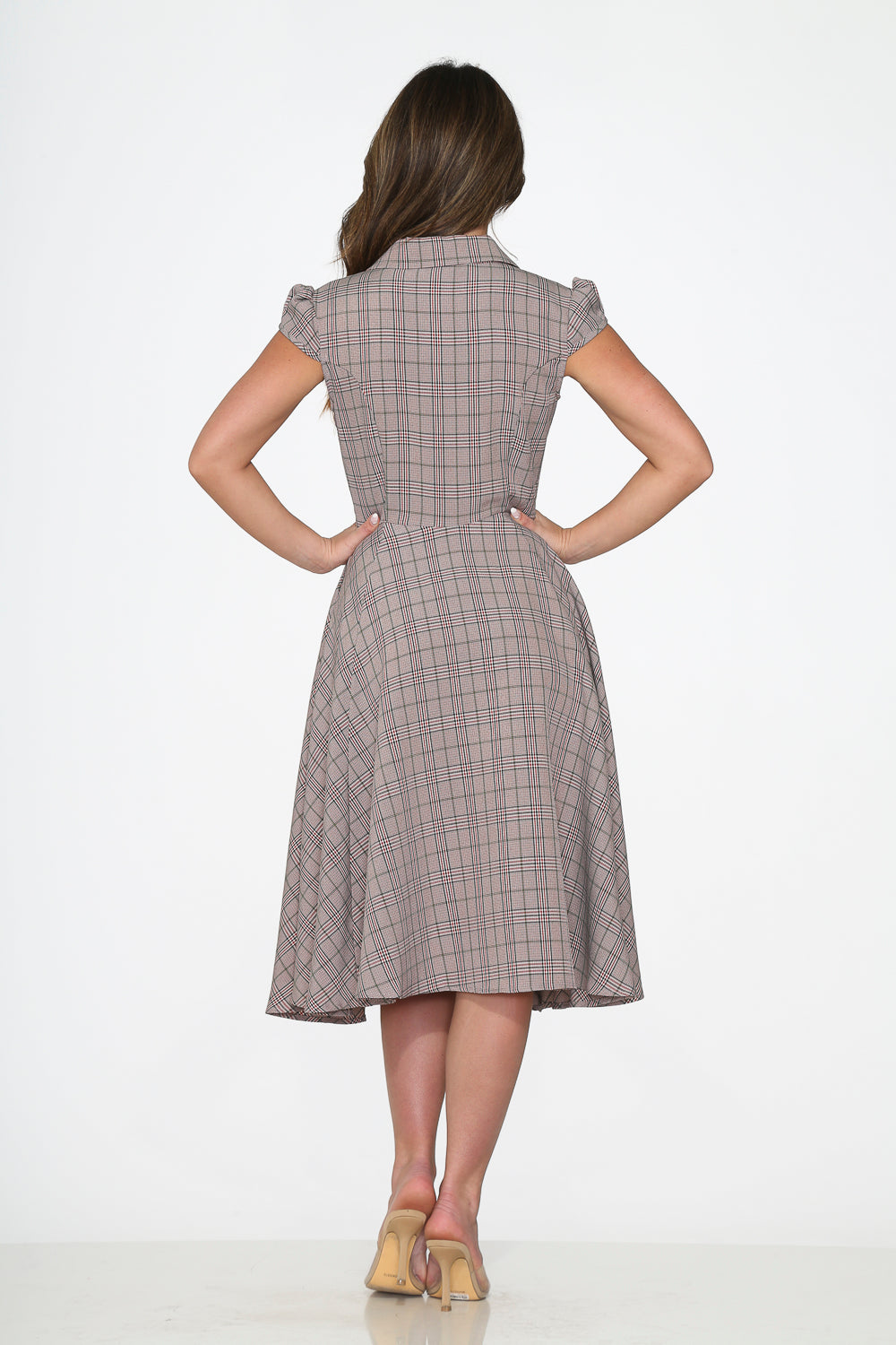 23340 Brown Plaid Swing Dress