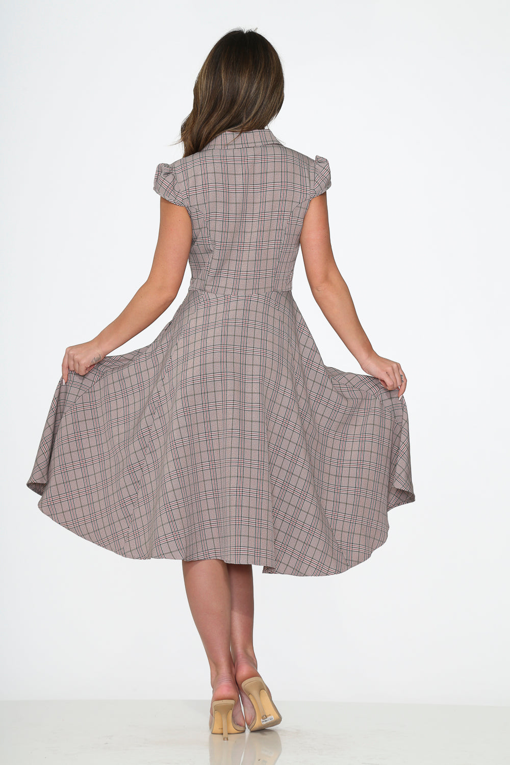 23340 Brown Plaid Swing Dress
