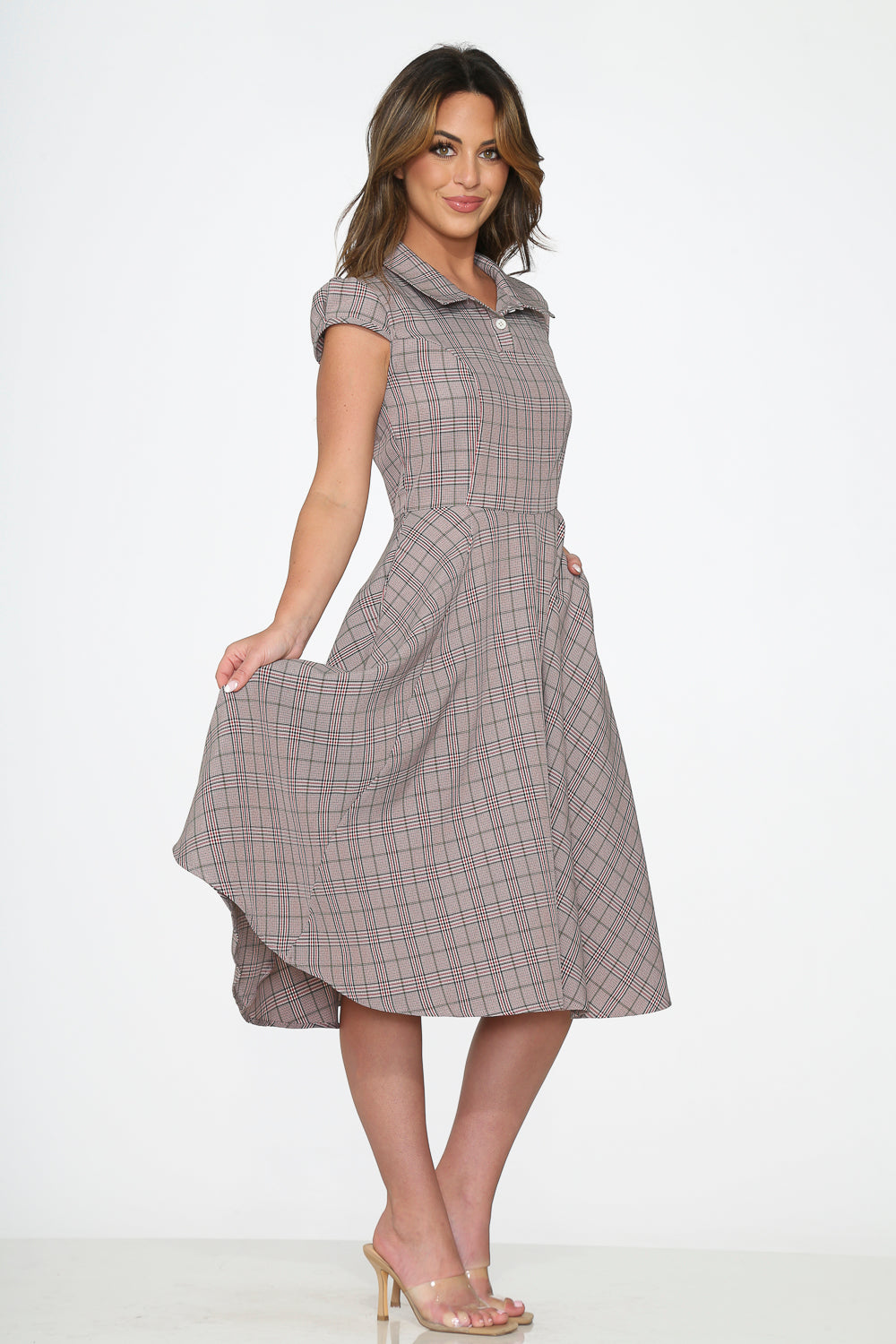 23340 Brown Plaid Swing Dress