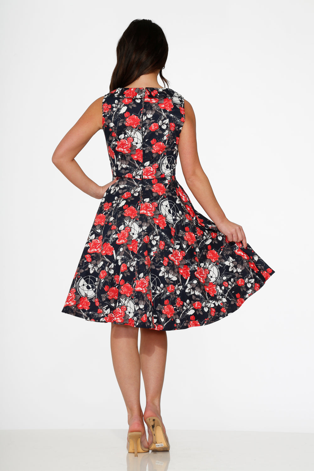 23350 Navy Floral Swing Dress