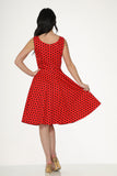 23640 Red Black Polka Dot Swing Dress
