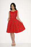 23640 Red Black Polka Dot Swing Dress