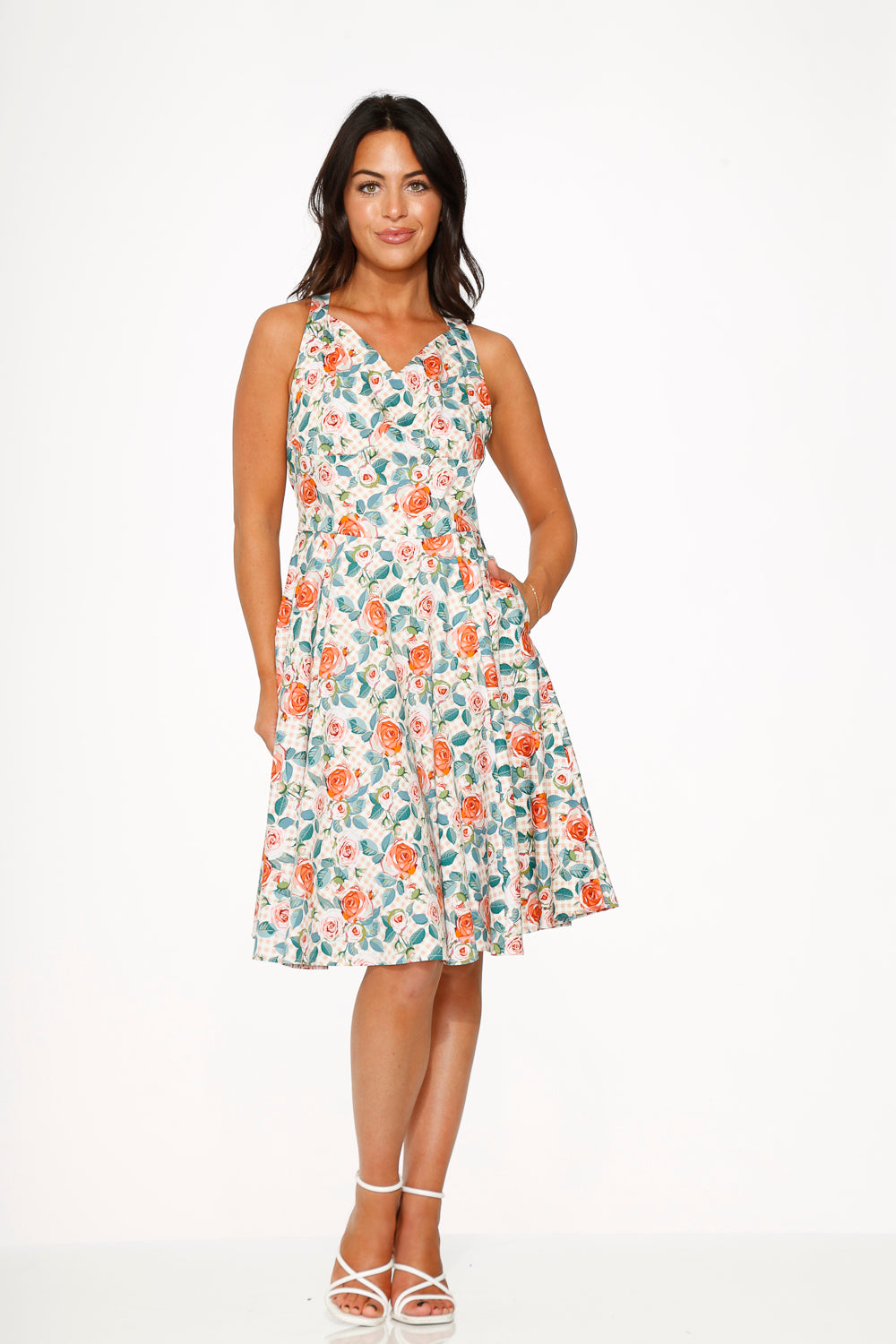 23870 Pink Floral Swing Dress