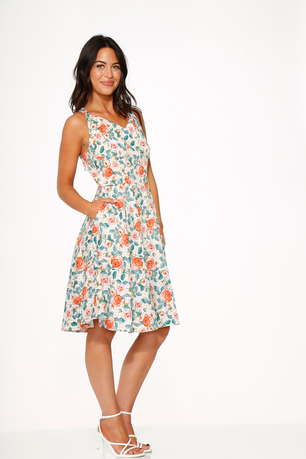 23870 Pink Floral Swing Dress