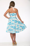 23981 White Blue Floral Halter Dress